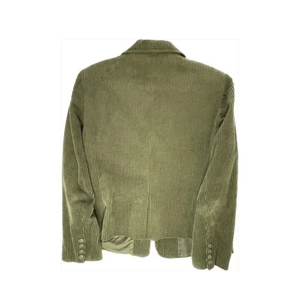 Dressbarn Jacket Womens Large Green Corduory Button Up Blazer Pockets Lined - Picture 2 of 3